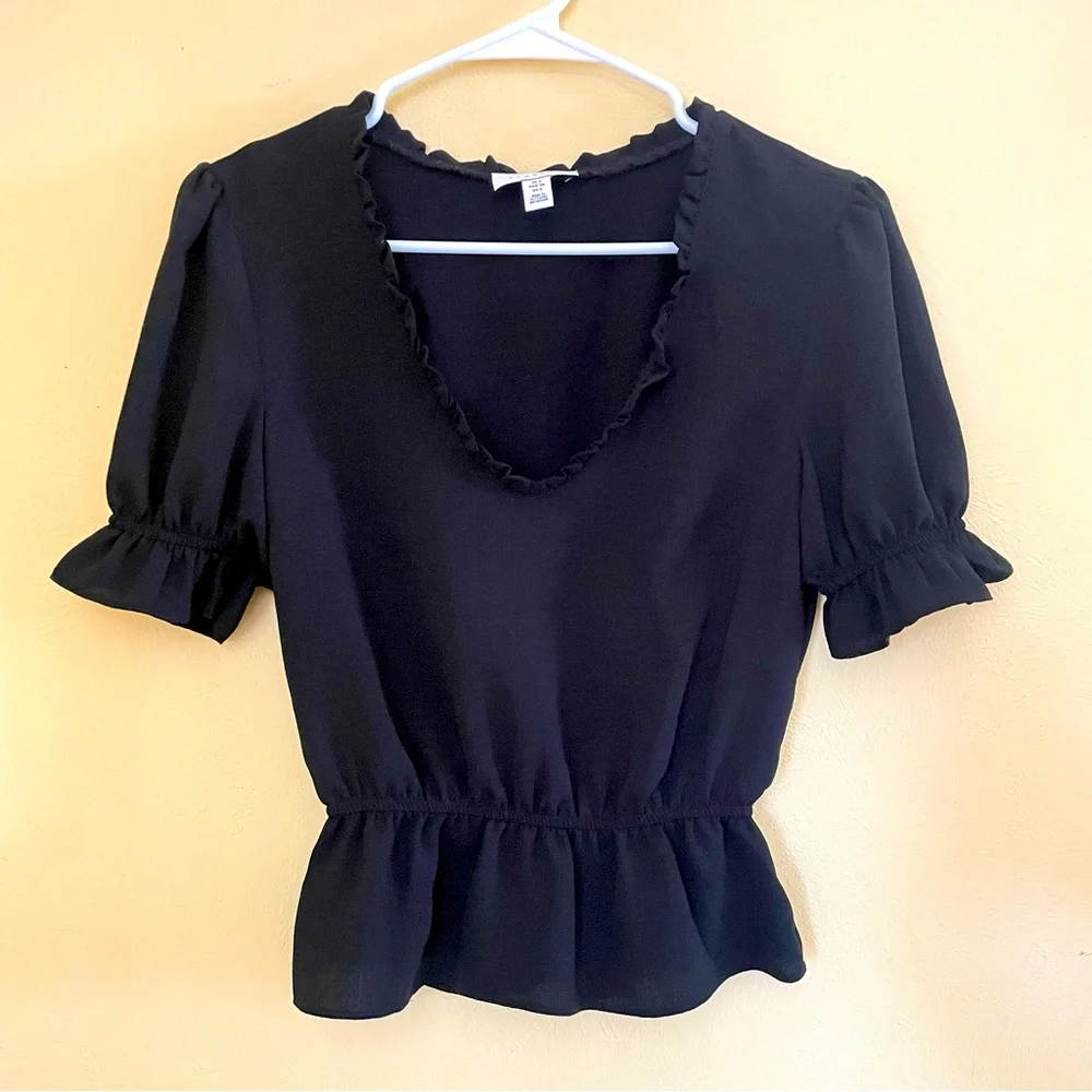 TOPSHOP Black Peplum Top Sz-2 - Picture 1 of 9